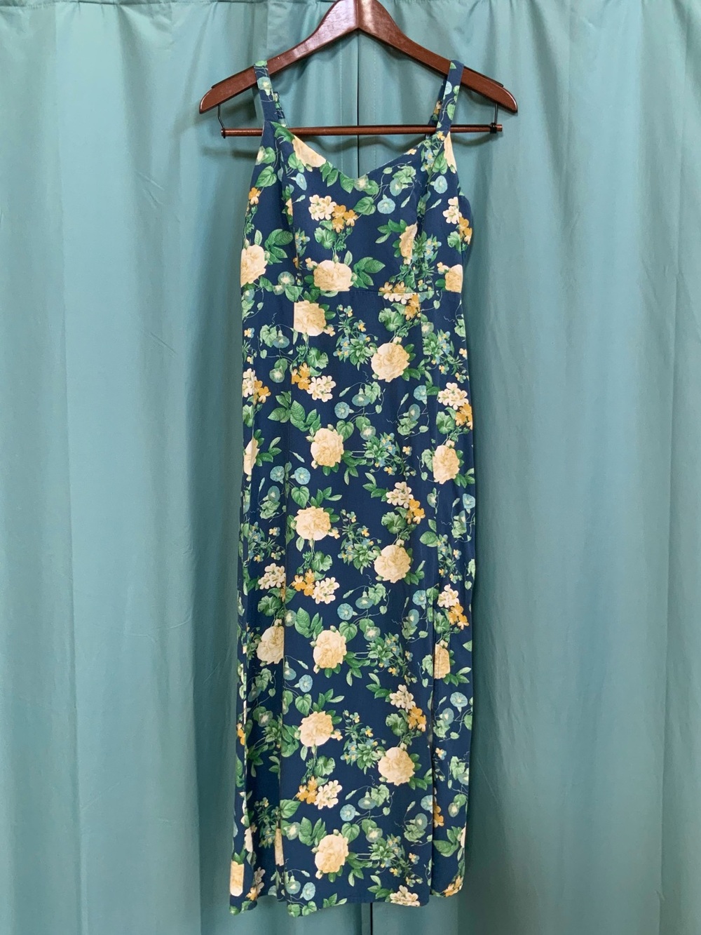 Old Navy Navy Floral Maxi Slip Dress with Yellow Roses